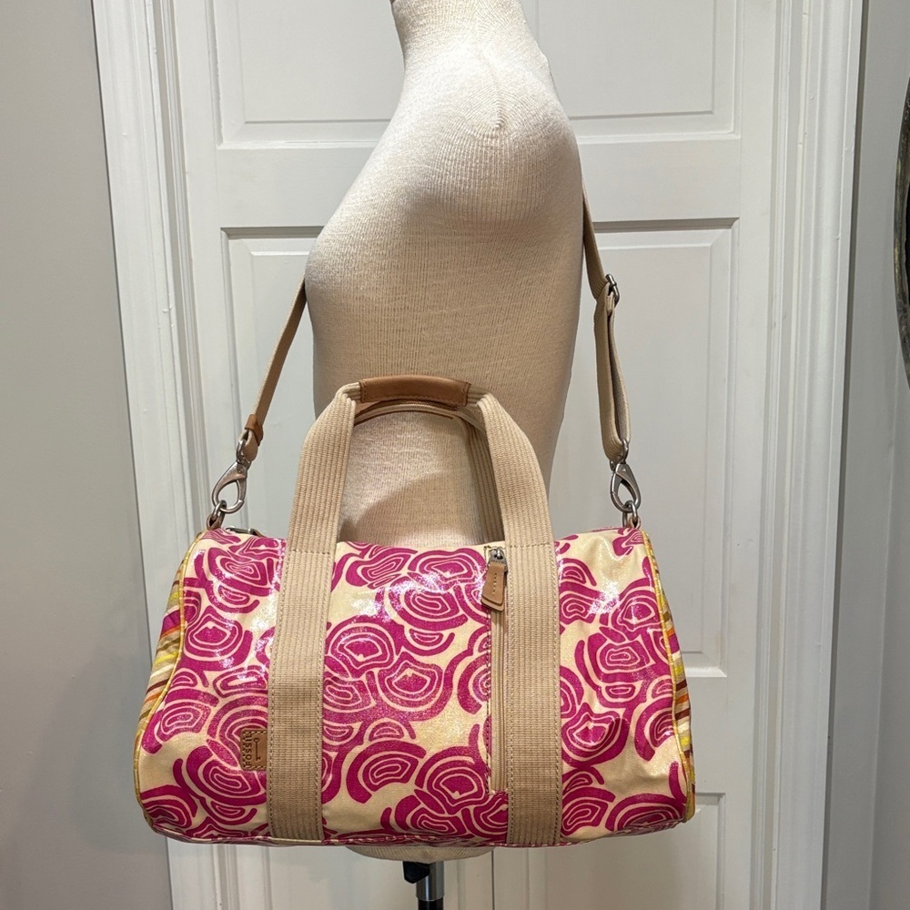 Fossil Key-Per oil cloth duffle purse with crossbody strap
